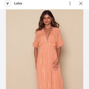 Goddess Vibes Rusty Rose Gold Striped Dolman Sleeve Maxi Dress sz XS Lulus